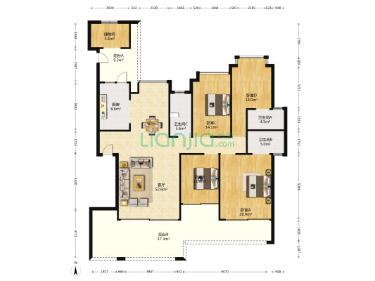祥祺明月湾 4室1厅3卫 197平方