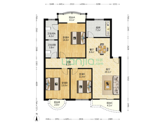 安吉小区 3室2厅2卫 117平方