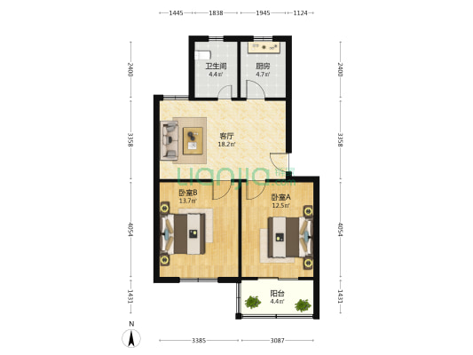 李家埭小区 2室1厅1卫 70平方