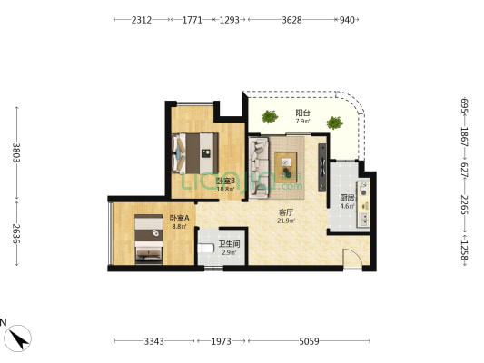 锦源华府 2室1厅1卫 74平方