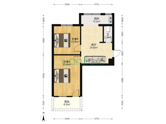 乳品厂宿舍 2室1厅1卫 62平方