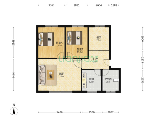 三中家属区 2室2厅1卫 90平方