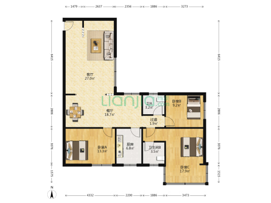 金盆公寓 3室2厅2卫 123平方