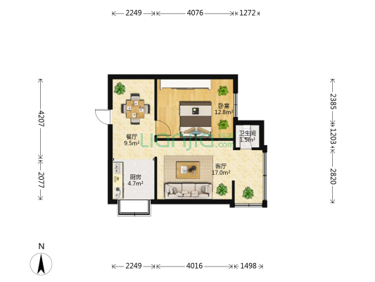 如安街54号 1室2厅1卫 47平方