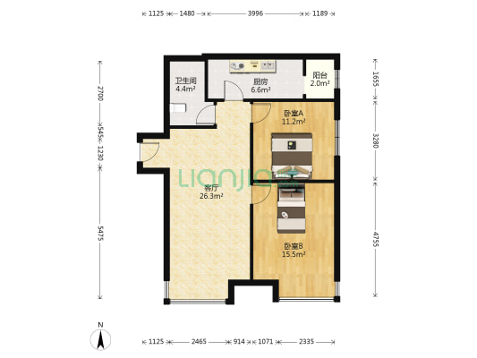 富力新城H11区 2室1厅1卫 82平方