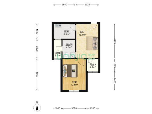 美罗家园宝欣苑七村 1室1厅1卫 53平方