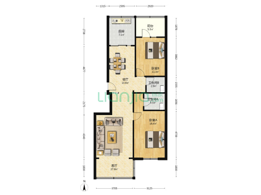 西固热电一区 2室2厅2卫 111平方
