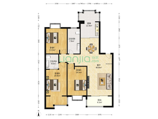 三香大厦 3室1厅2卫 166平方