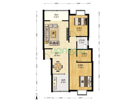荔枝苑西区 2室1厅1卫 89平方