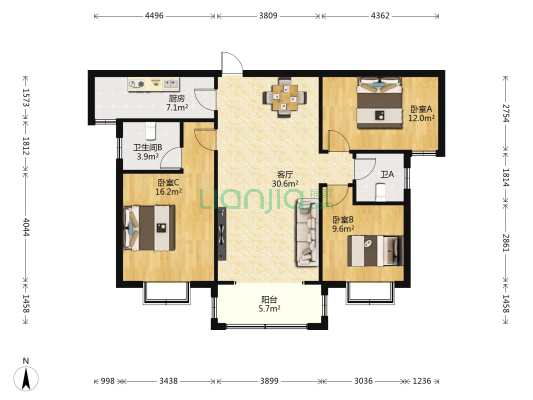 银丰财富广场 3室1厅2卫 123平方