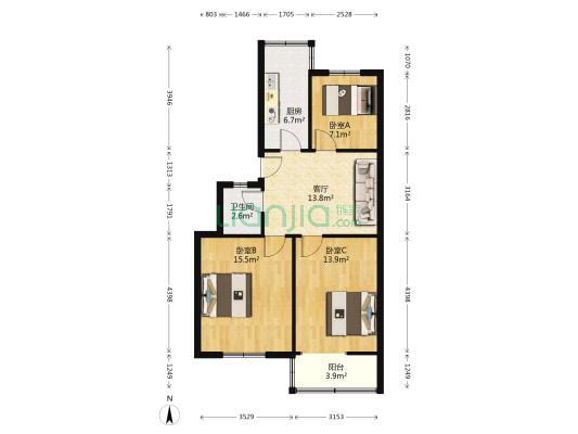 十一中宿舍 3室1厅1卫 73平方