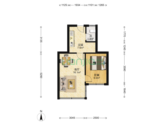 茅亭子巷 1室1厅1卫 43平方