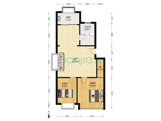 通世新城 2室1厅1卫 92平方