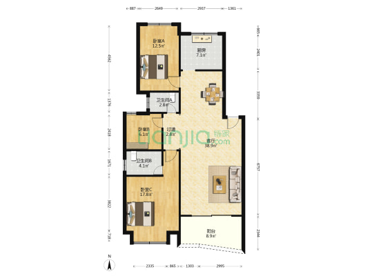 生活林 3室1厅2卫 117平方