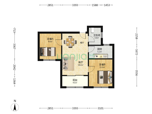 鹤翔园锦庭 2室1厅1卫 75平方