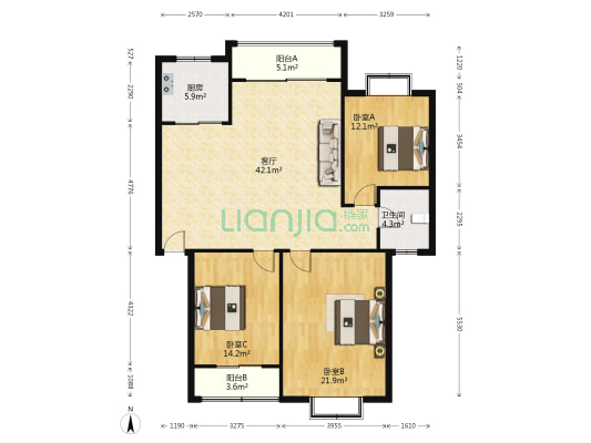 新华舍 3室1厅1卫 116平方
