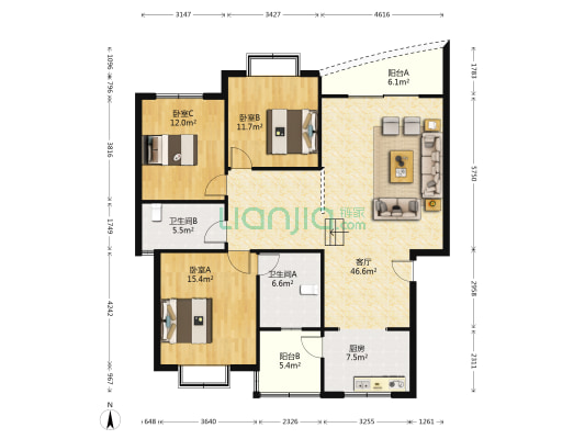 蜀青丽景湾 3室1厅2卫 136平方