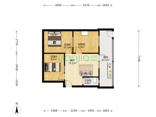 点将台横街55号 2室1厅1卫 56平方