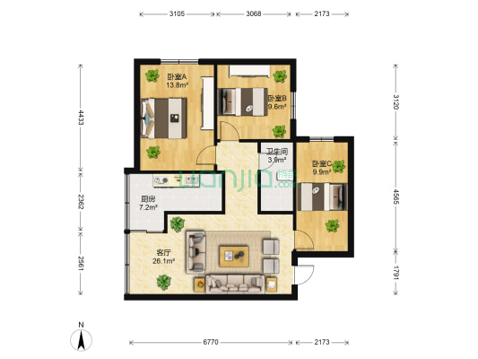 白马小区东碧组团 3室1厅1卫 86平方