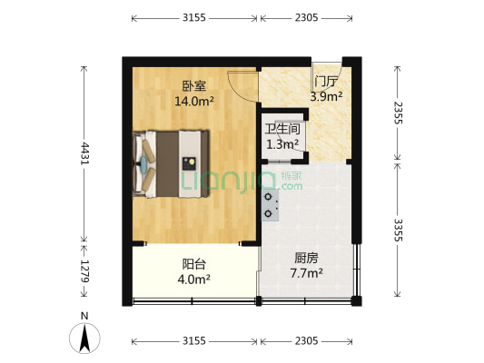 槐树街26号 1室0厅1卫 29平方