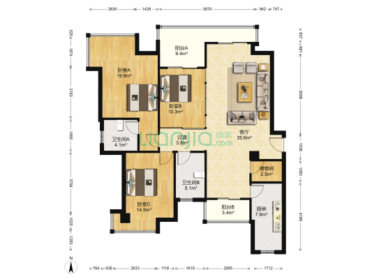 花畔里 3室1厅2卫 150平方