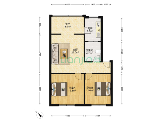 福乐园 2室2厅1卫 86平方