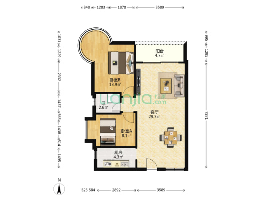 海语东园 2室1厅1卫 78平方
