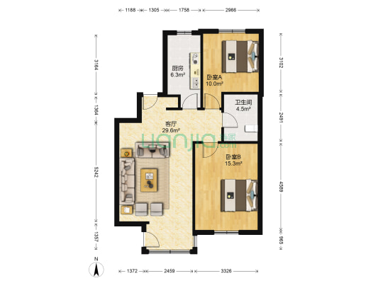 双港新盈庄园 2室1厅1卫 111平方