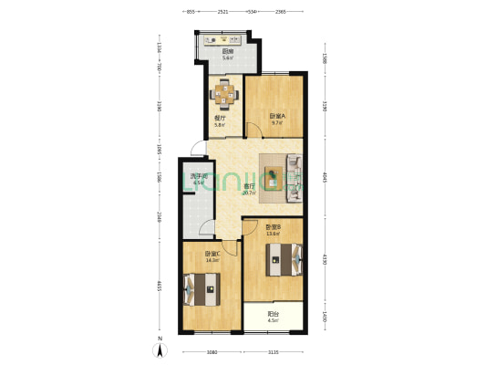 工商银行家属院 3室2厅1卫 77平方