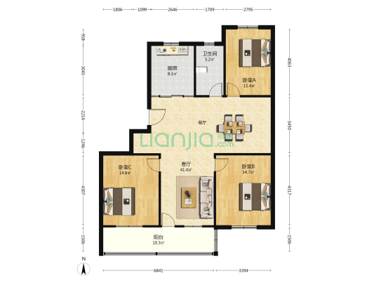 钟楼新村 3室1厅1卫 128平方