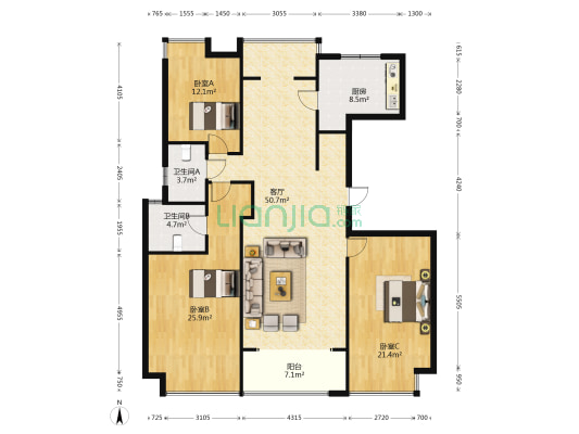 万景苑 3室1厅2卫 178平方