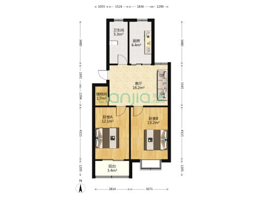 南城小区 2室1厅1卫 76平方