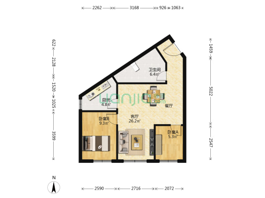 龙湖唐宁ONE 2室1厅1卫 78平方