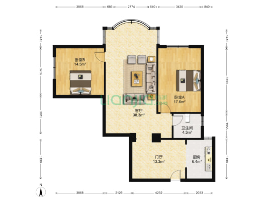 华西园 2室1厅1卫 112平方