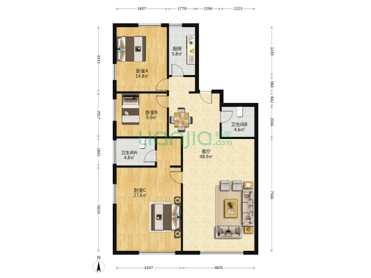 展源商务大厦 3室1厅2卫 168平方