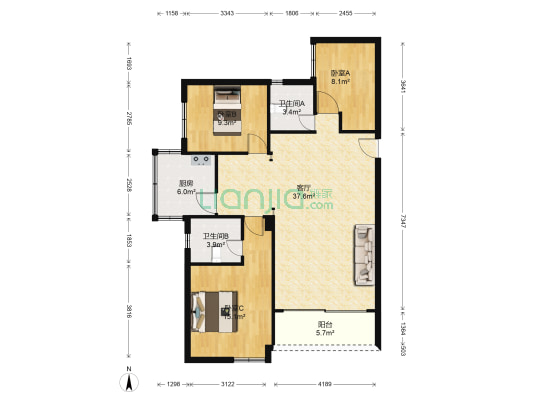 新宝楼 3室1厅2卫 104平方