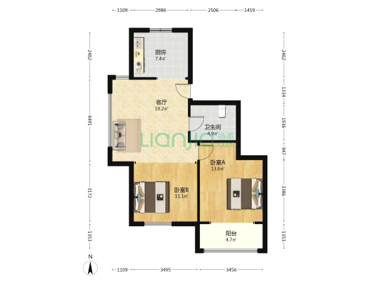 泓久花园 2室1厅1卫 80平方