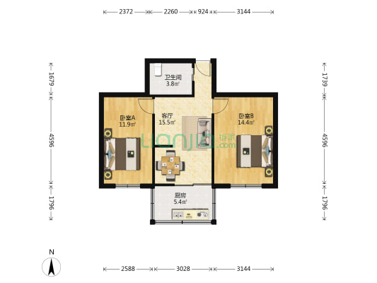 陕西省石化厅家属院 2室1厅1卫 55平方