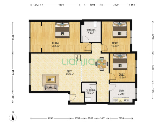 和美小区 3室1厅2卫 130平方