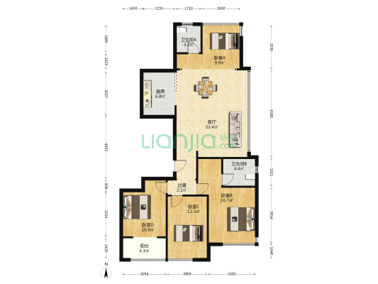 乐宸府 4室1厅2卫 130平方