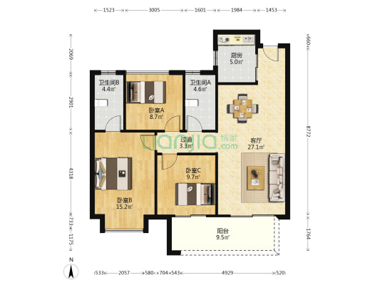乐万邦·康桥悦城 3室1厅2卫 108平方