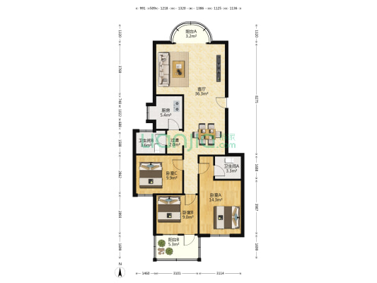 科教新村 3室1厅2卫 106平方