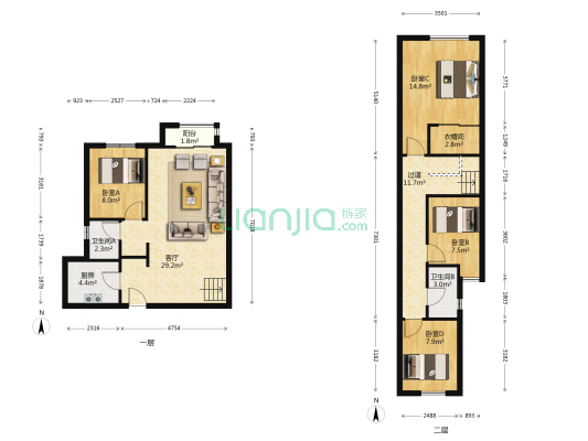 中航城 4室1厅2卫 97平方