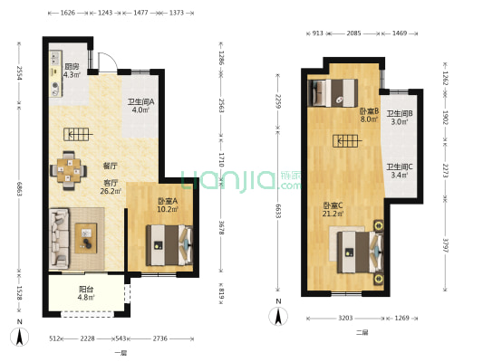 福晟钱隆尚品 3室1厅3卫 83平方