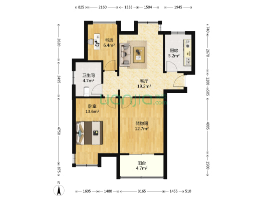 宝祥苑 2室1厅1卫 89平方