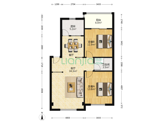 铭仕花园 2室1厅1卫 88平方