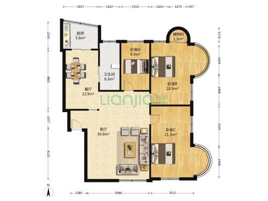 文联大厦 3室2厅1卫 150平方