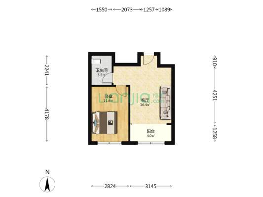 金泽·山水文园 1室1厅1卫 59平方