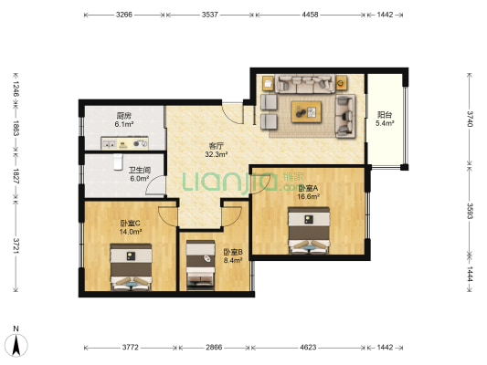 宝驰景秀苑 3室1厅1卫 99平方