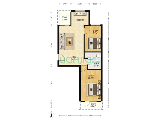 金都家园 2室1厅1卫 75平方